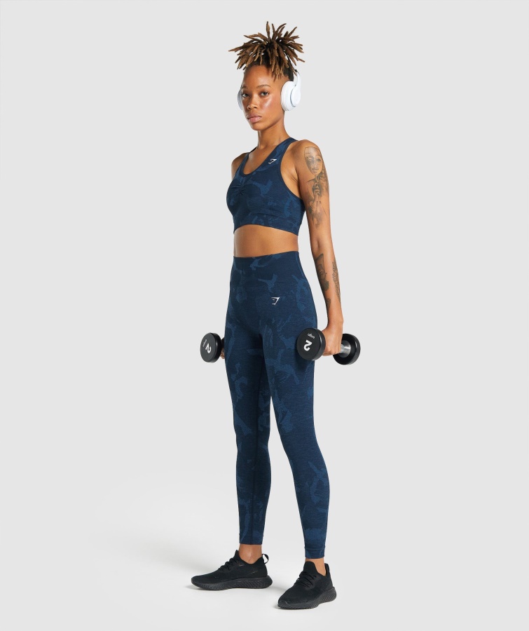Sujetador Deportivo Adapt Camo Sin Costuras Con Espalda De Nadador Savanna-navy Gymshark