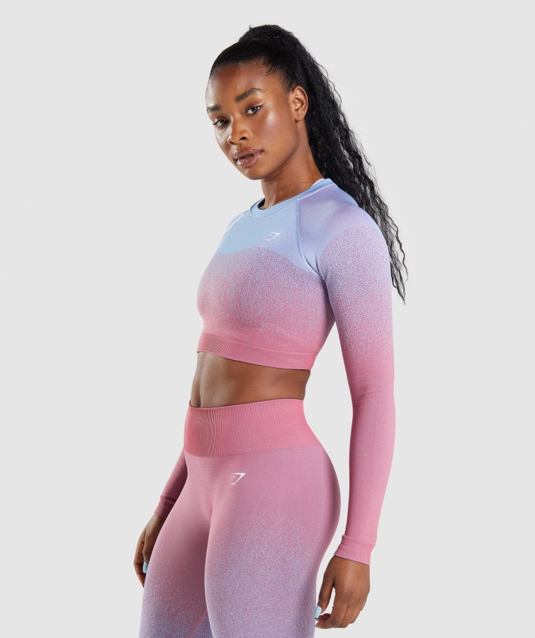 Adapt Ombre Crop Top De Manga Larga Sin Costuras Rosa Rosa-azul Claro Gymshark