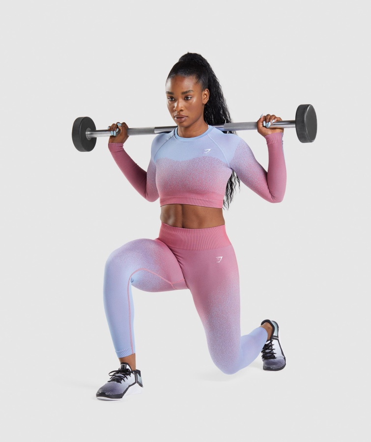 Adapt Ombre Crop Top De Manga Larga Sin Costuras Rosa Rosa-azul Claro Gymshark