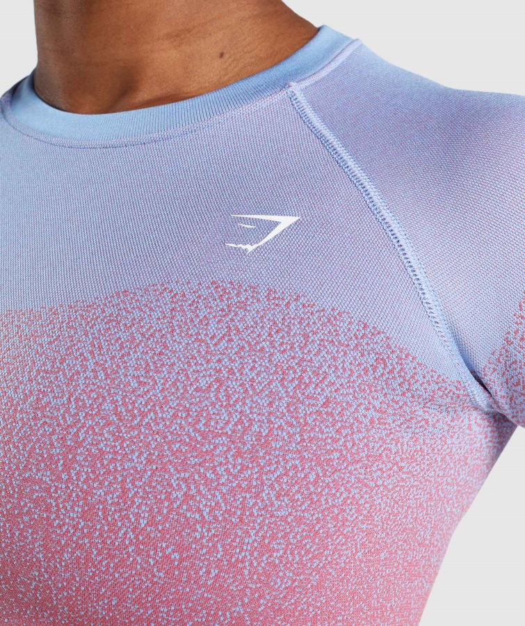 Adapt Ombre Crop Top De Manga Larga Sin Costuras Rosa Rosa-azul Claro Gymshark