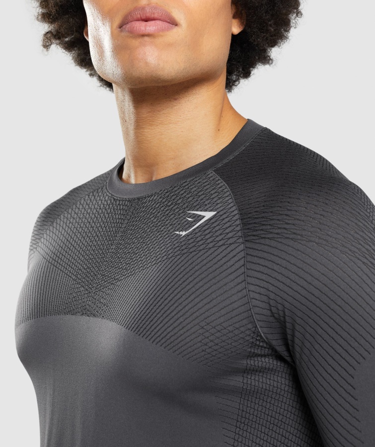 Camiseta Sin Costuras Manga Larga Apex Onyx Gris-negro Gymshark