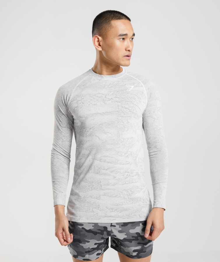 Camiseta Geo Seamless Manga Larga Blanco Roto-gris Claro Gymshark