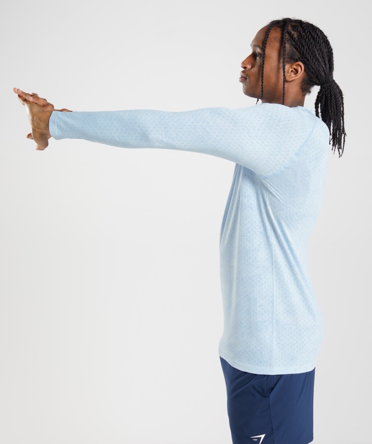 Camiseta De Manga Larga Sin Costuras Geo White-moonstone Blue Gymshark