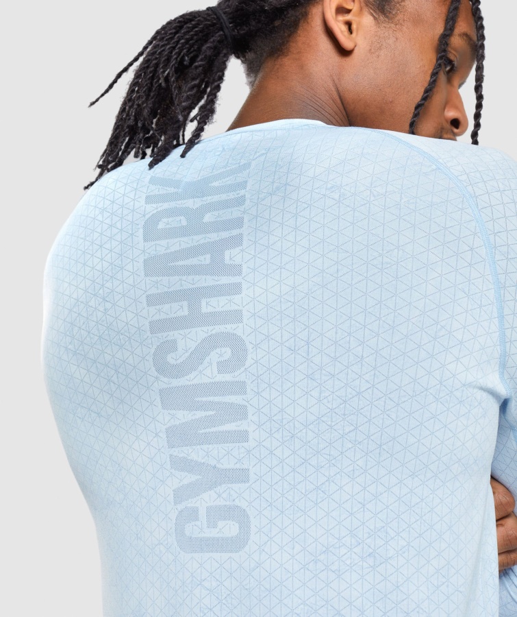 Camiseta De Manga Larga Sin Costuras Geo White-moonstone Blue Gymshark