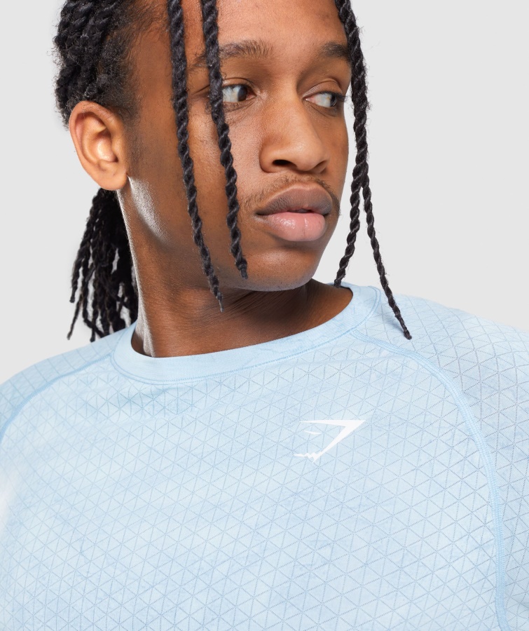 Camiseta De Manga Larga Sin Costuras Geo White-moonstone Blue Gymshark