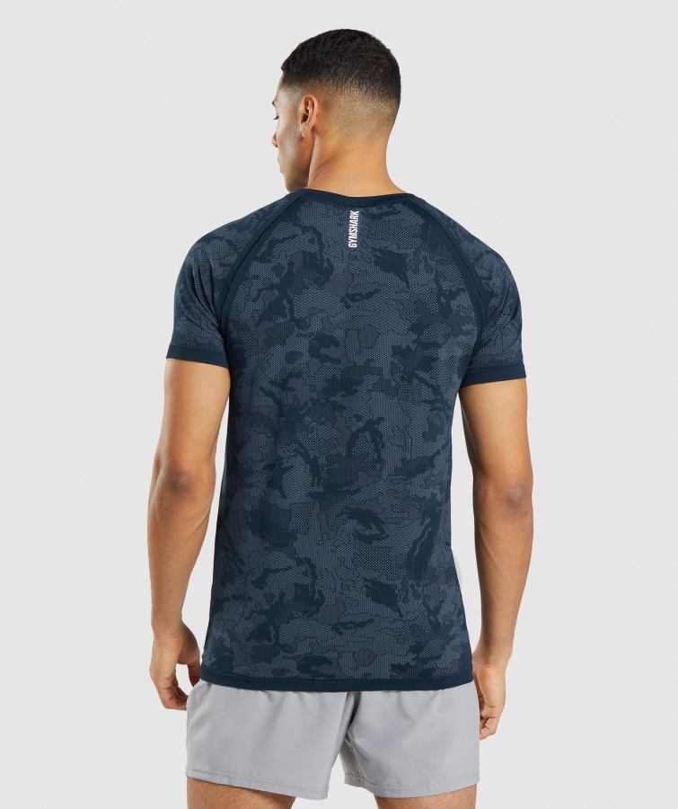 Camiseta Sin Costuras Geo Azul Marino-niebla Gymshark