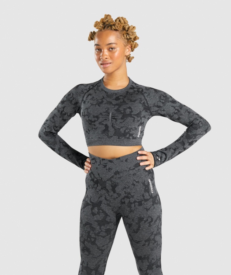 Gymshark Adapt Camo Crop Top De Manga Larga Sin Costuras Negro