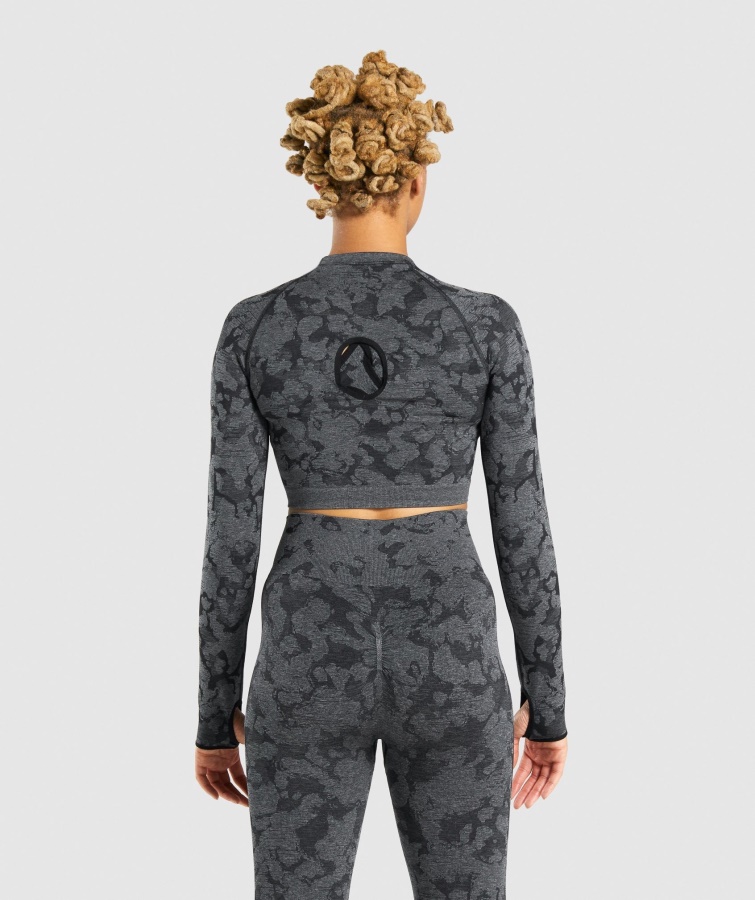 Gymshark Adapt Camo Crop Top De Manga Larga Sin Costuras Negro