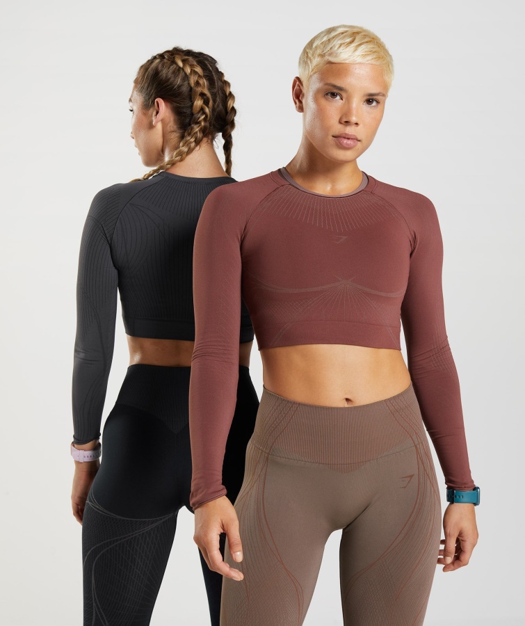 Gymshark Apex Crop Top Sin Costuras Marrón Cereza-marrón Trufa