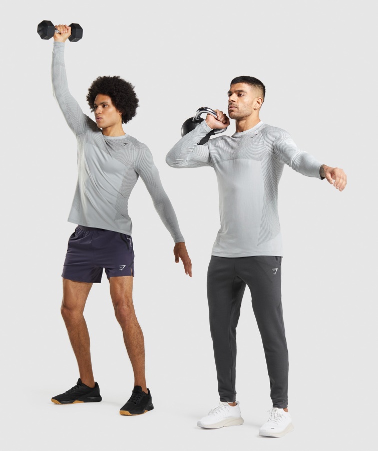 Camiseta Gymshark Apex Sin Costuras Manga Larga Gris Claro-gris ónix