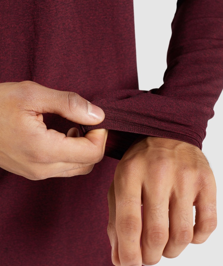 Gymshark Llegada Camiseta Sin Costuras Manga Larga Burdeos Rojo Jaspeado