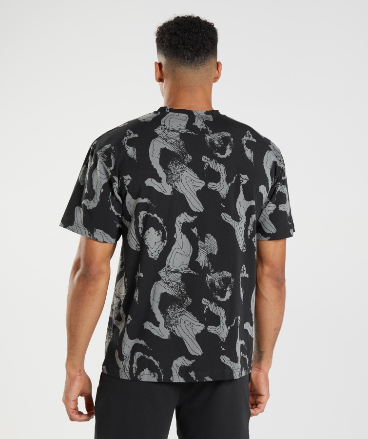 Camiseta Extragrande Con Estampado De Mapa Negro Gymshark