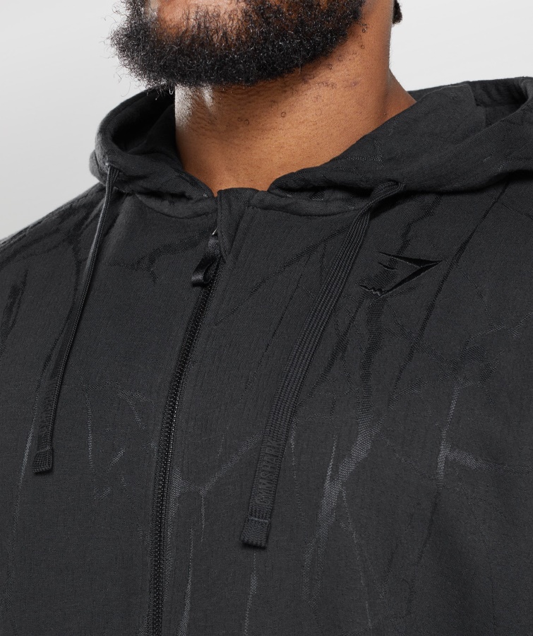 Gymshark Sudadera Con Capucha Y Cremallera Negra Con Estampado Power