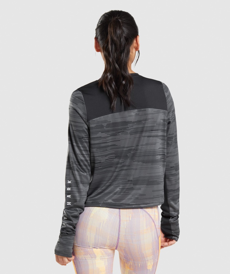 Gymshark Camiseta Deportiva Suelta De Manga Larga Negra Con Estampado