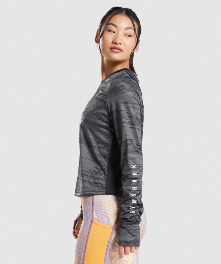 Gymshark Camiseta Deportiva Suelta De Manga Larga Negra Con Estampado