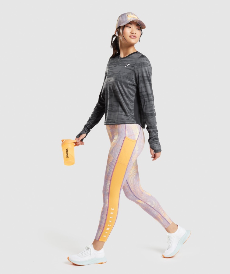 Gymshark Camiseta Deportiva Suelta De Manga Larga Negra Con Estampado