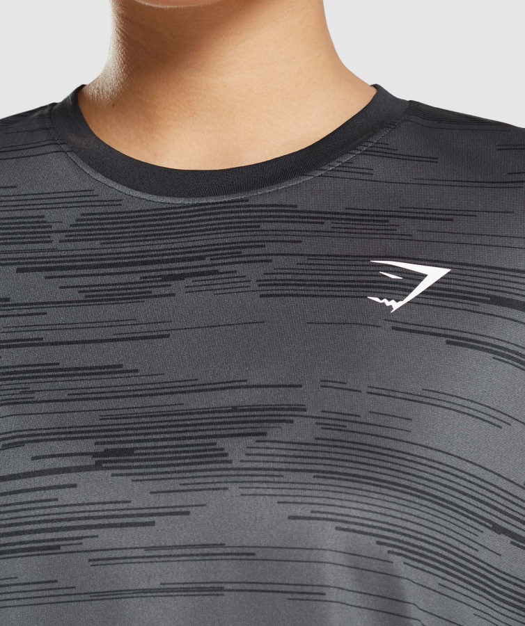 Gymshark Camiseta Deportiva Suelta De Manga Larga Negra Con Estampado