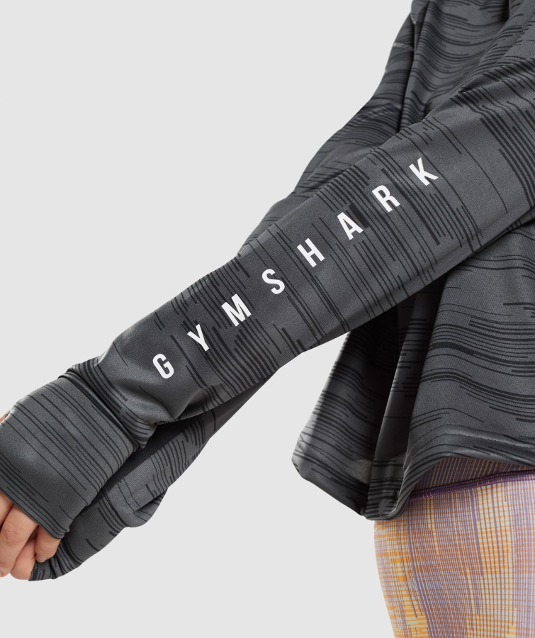 Gymshark Camiseta Deportiva Suelta De Manga Larga Negra Con Estampado
