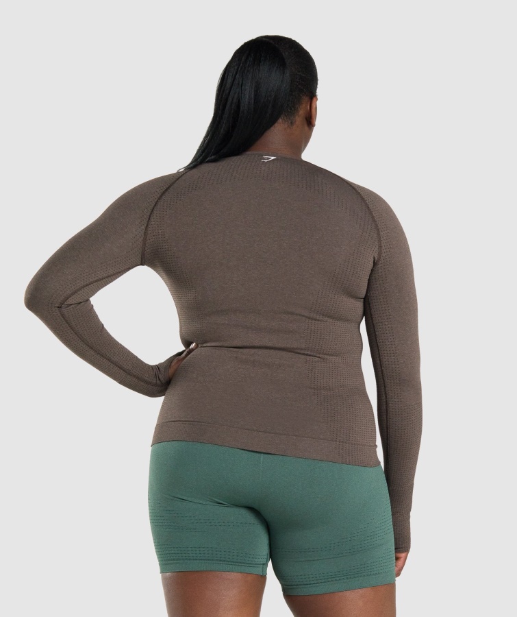 Camiseta De Manga Larga Sin Costuras Gymshark Brown Marl Vital 2.0