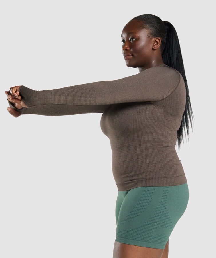 Camiseta De Manga Larga Sin Costuras Gymshark Brown Marl Vital 2.0