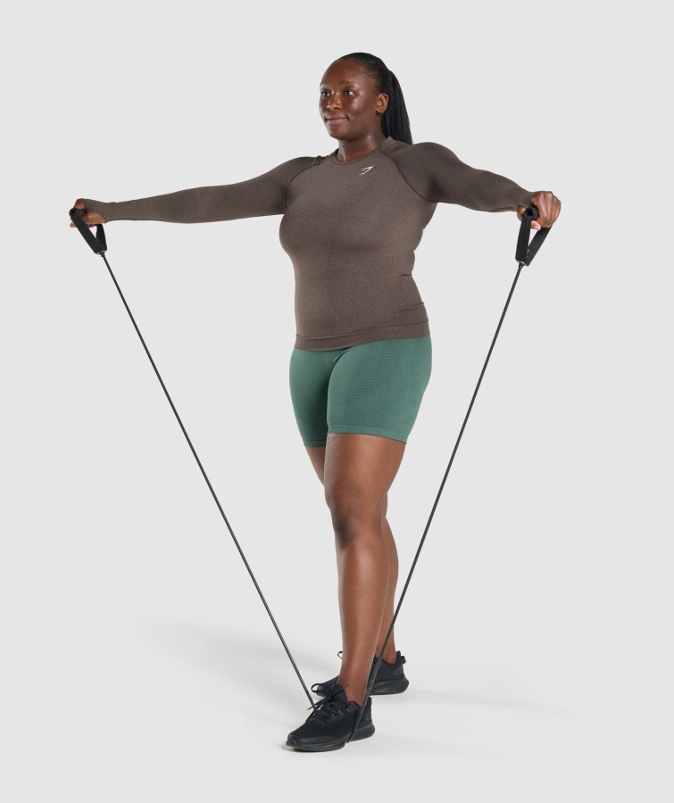 Camiseta De Manga Larga Sin Costuras Gymshark Brown Marl Vital 2.0