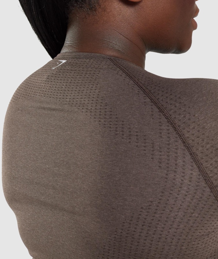 Camiseta De Manga Larga Sin Costuras Gymshark Brown Marl Vital 2.0