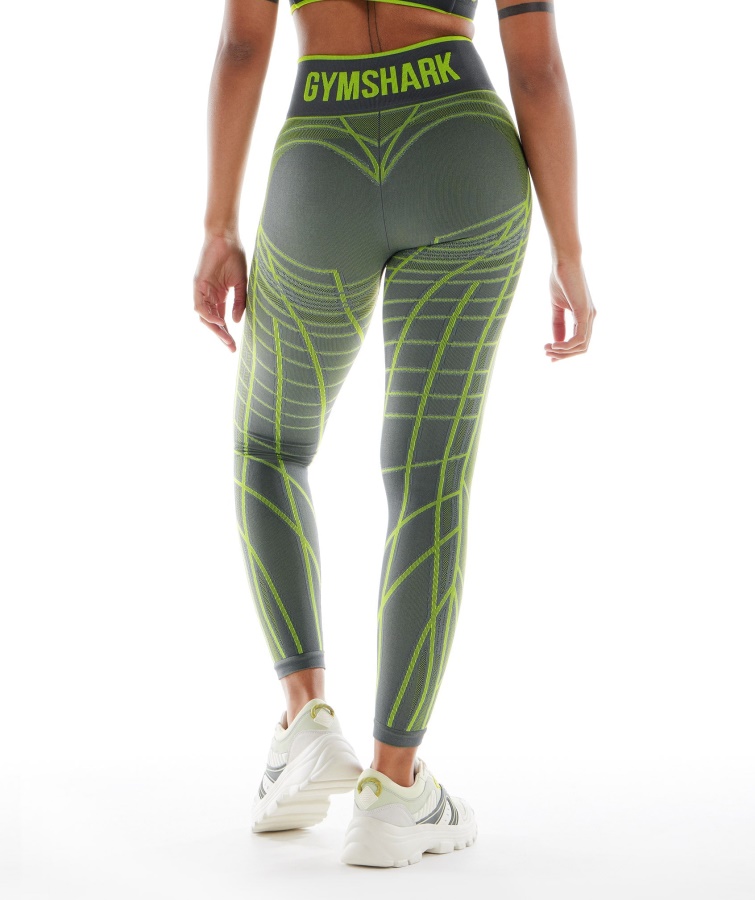 Gymshark Carbón Gris-fluo Verde-gris Claro Wtflex Lineal Sin Costuras Legging