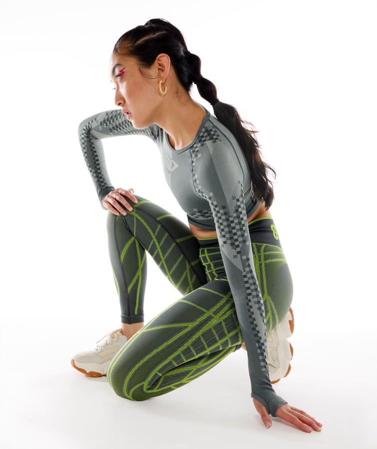 Gymshark Carbón Gris-fluo Verde-gris Claro Wtflex Lineal Sin Costuras Legging