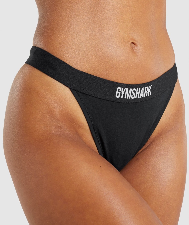 Tanga De Talle Alto De Algodón Gymshark Negro
