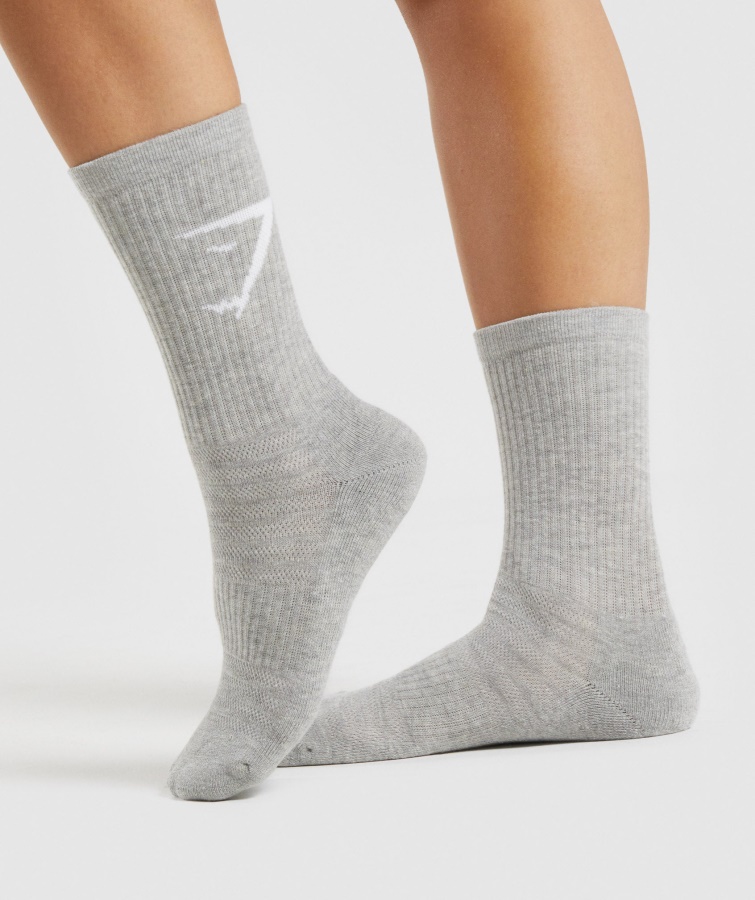 Calcetines Gymshark Crew 3pk Blanco-gris Claro Jaspeado-negro