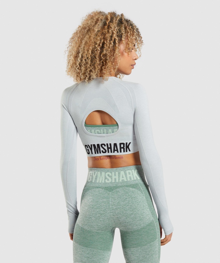 Gymshark Flex Sports Top Corto De Manga Larga Gris Claro Jaspeado