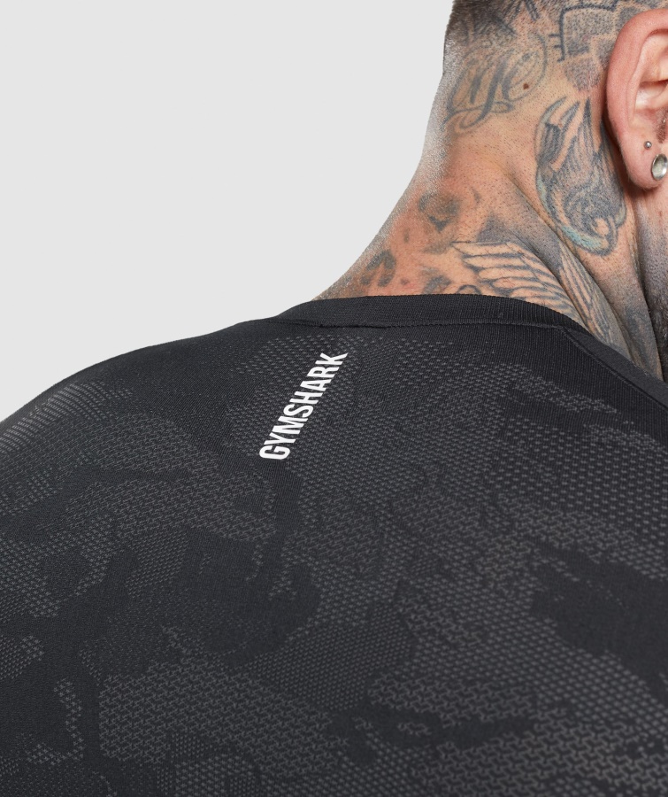 Camiseta Gymshark Geo Seamless Manga Larga Negro-gris Carbón