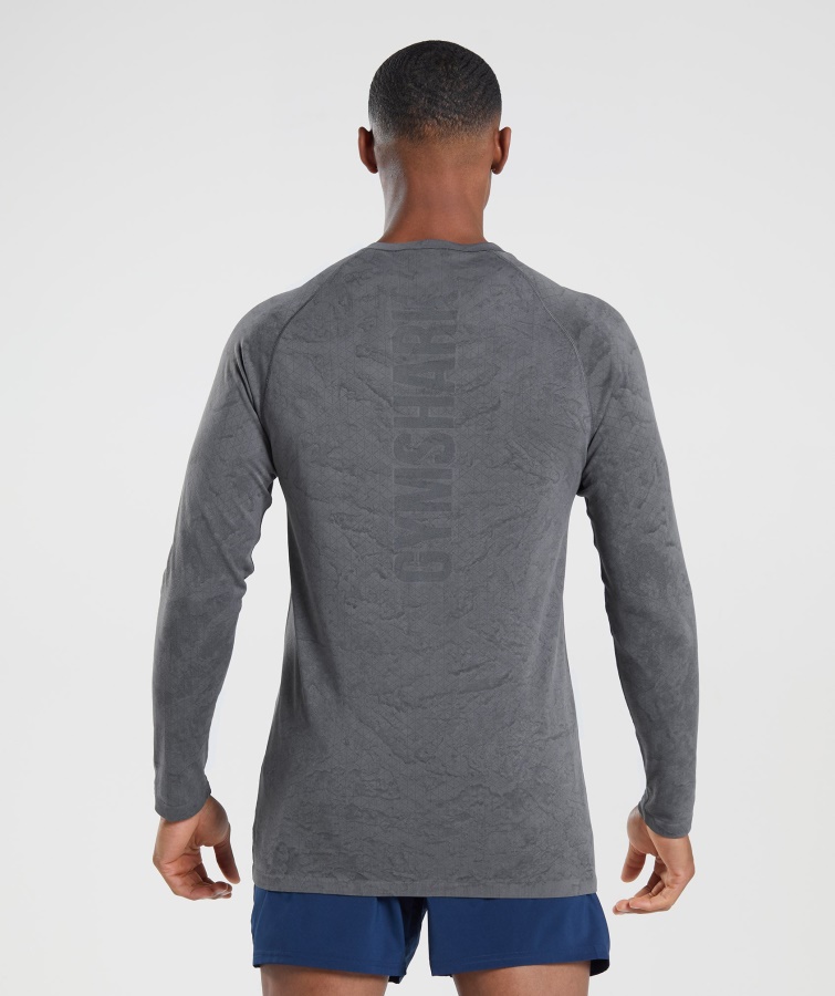 Camiseta Gymshark Geo Seamless Manga Larga Gris Antracita-negro