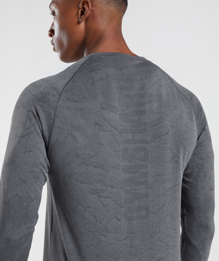 Camiseta Gymshark Geo Seamless Manga Larga Gris Antracita-negro