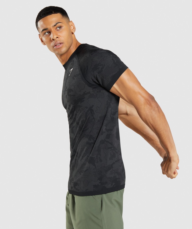 Camiseta Gymshark Geo Seamless Negro-gris Antracita