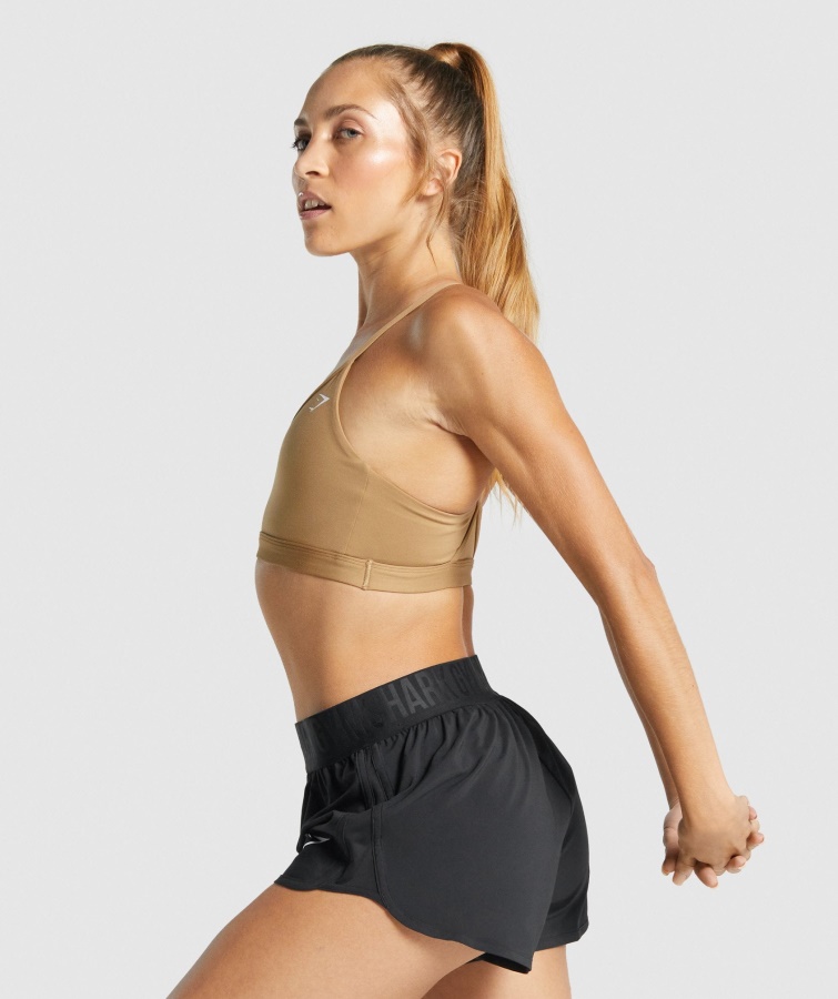 Sujetador Deportivo Gymshark Marrón Claro Con Cuello De Pico