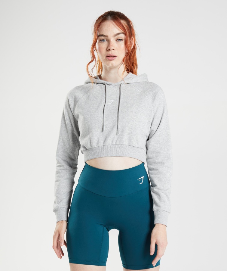 Gymshark Sudadera Con Capucha Corta De Entrenamiento Gris Claro Core Jaspeado