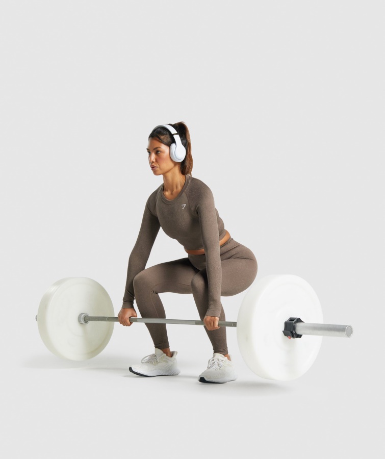 Top Corto De Manga Larga Sin Costuras Adapt Fleck En Marrón Mineral Gymshark