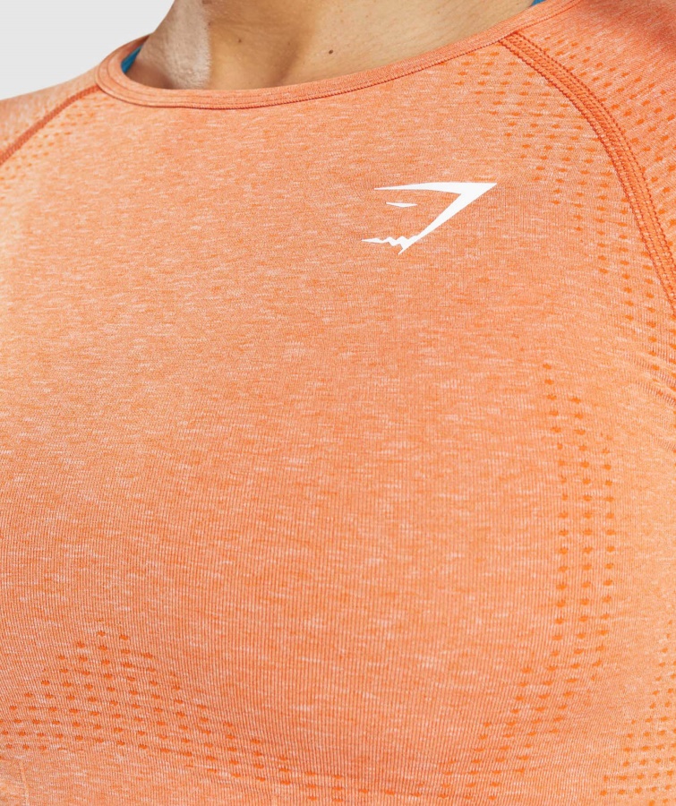 Gymshark Vital Seamless 2.0 Top Corto De Manga Larga Albaricoque Naranja Jaspeado