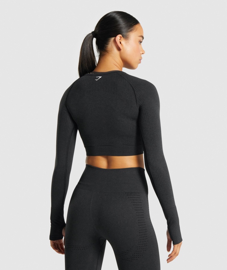 Gymshark Vital Seamless 2.0 Top Corto De Manga Larga Negro Jaspeado