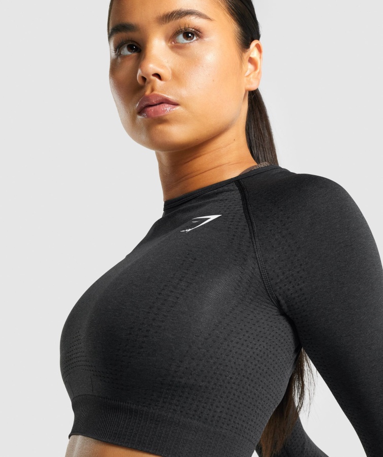 Gymshark Vital Seamless 2.0 Top Corto De Manga Larga Negro Jaspeado
