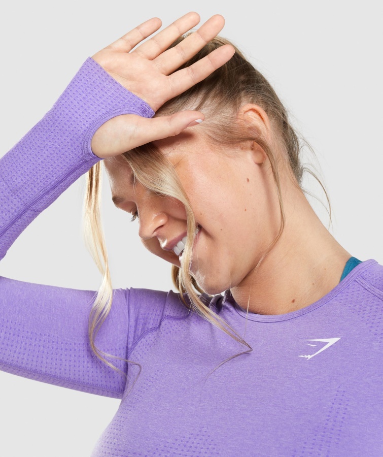 Camiseta De Manga Larga Gymshark Vital Sin Costuras 2.0 Violeta Brillante Jaspeado