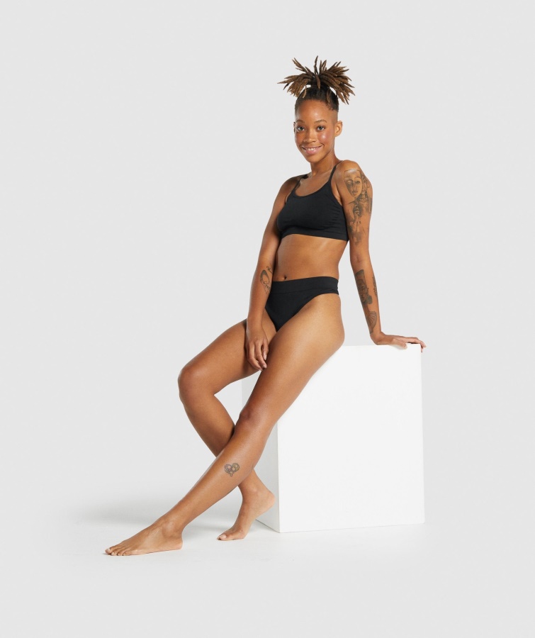 Tanga De Talle Alto Sin Costuras Negro Gymshark