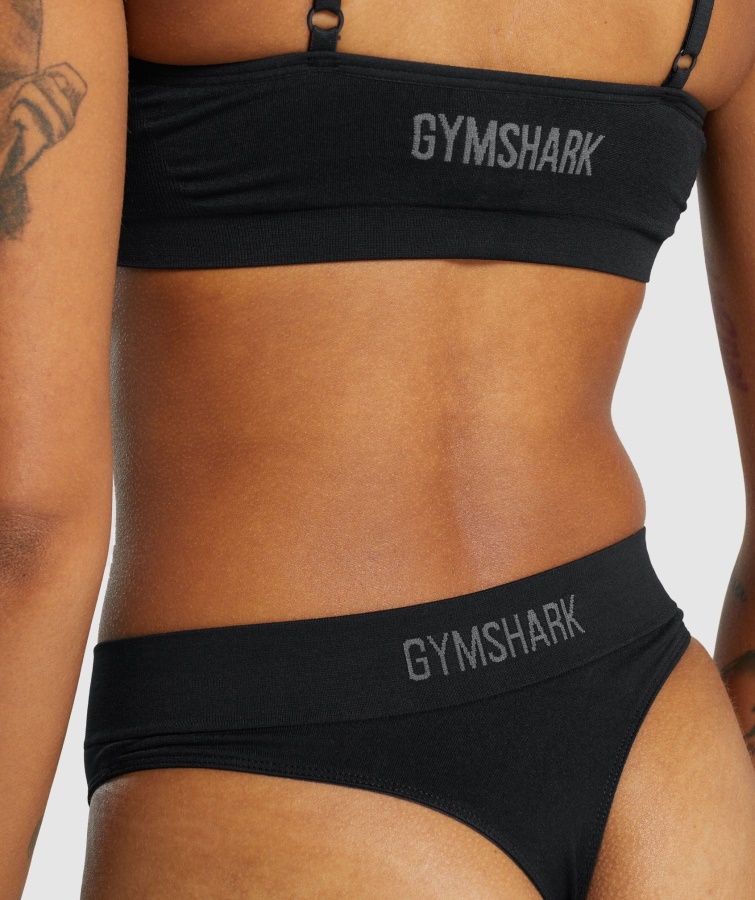 Tanga De Talle Alto Sin Costuras Negro Gymshark