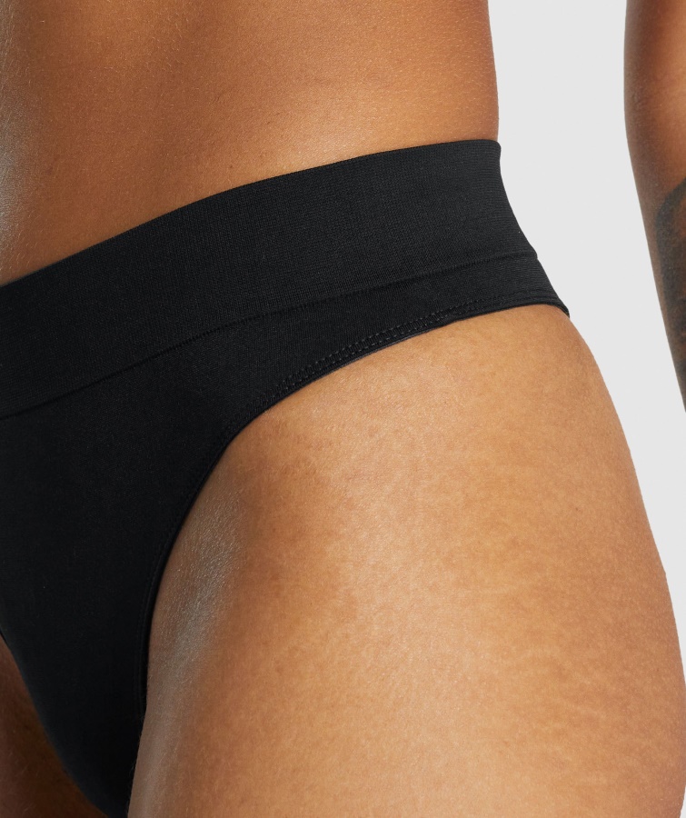 Tanga De Talle Alto Sin Costuras Negro Gymshark