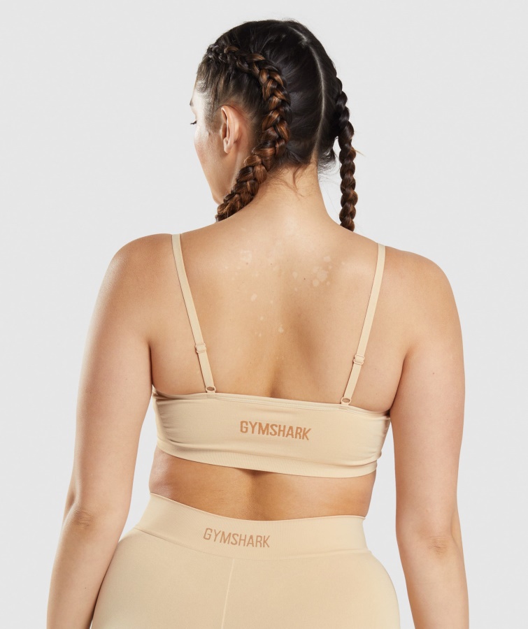 Bralette De Cuello Bajo Sin Costuras Fawn Marrón Claro Gymshark