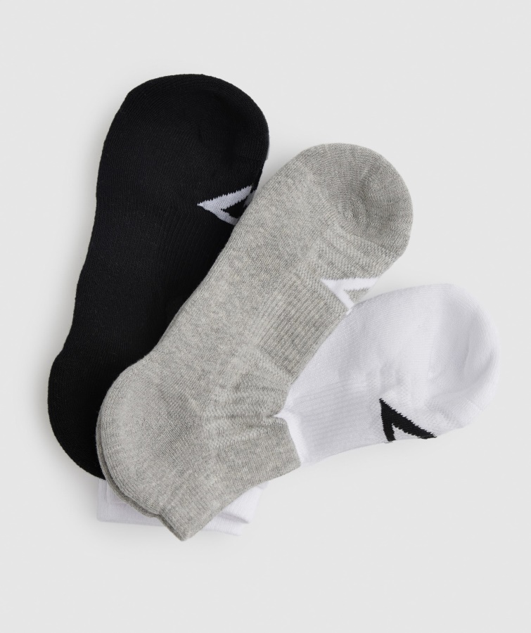 Calcetines Trainer 3pk Blanco-gris Claro Jaspeado-negro Gymshark