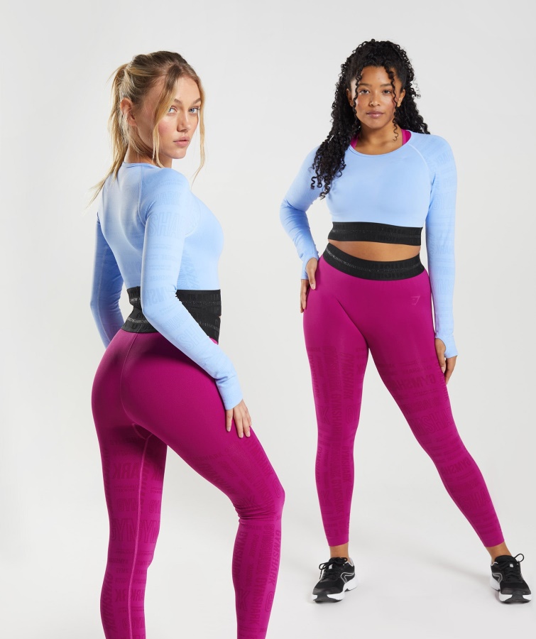 Crop Top Vision De Manga Larga Piedra Lunar Azul Gymshark