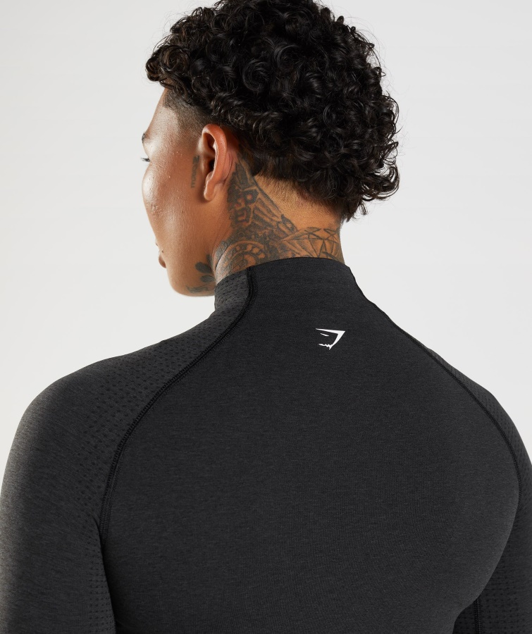 Top Midi Vital Sin Costuras 2.0 Cuello Alto Negro Jaspeado Gymshark