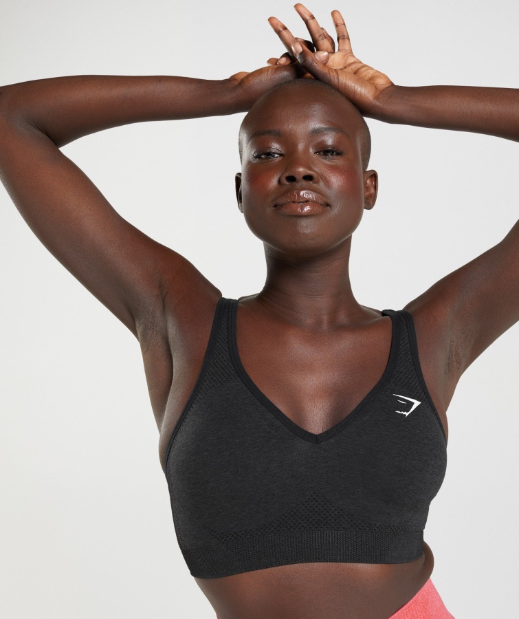Sujetador Deportivo Vital Sin Costuras Con Escote En V 2.0 Negro Jaspeado Gymshark